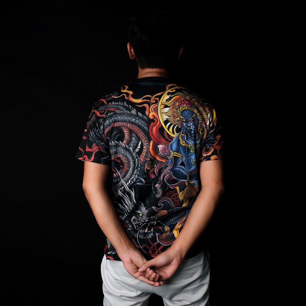 A NEW DAY 112  เสื้อลายสักสไตล์ญี่ปุ่น สกรีนเต็มตัว ลาย เมียวโอมังกร Fudo myoo ตรุษจีน