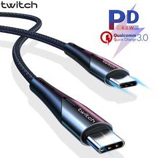 Twitch 60 วัตต์ USB Type C เพื่อ USB Type C เคเบิ้ล USB-C อย่างรวดเร็วชาร์จสายไฟ PD ประเภท -c เคเบิ้ลสำหรับ S Amsung S20 บวก Xiaomi Macbook Nintendo สวิทช์ 0.5 เมตร / 1 เมตร / 2 เมตรสีดำ / สีแดง