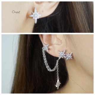 Brightly starburst earrings. (ต่างหูสไตล์ ear cuff งานชุบทองคำขาว แต่งเพชร CZ)