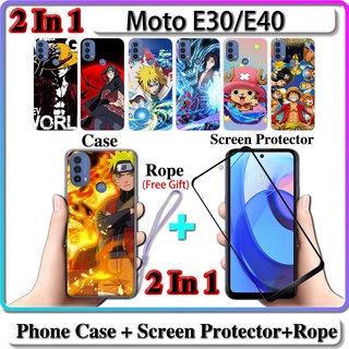 2 IN 1 เคส Motorola Moto E30 E40 เคส พร้อมกระจกนิรภัยโค้ง เซรามิค ป้องกันหน้าจอ นารูโตะ และการออกแบบ One Piece