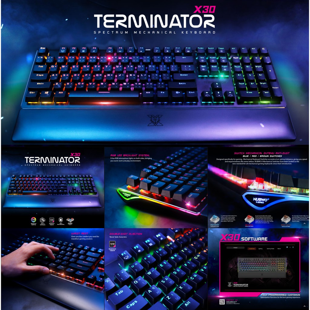 Nubwo X30 Terminator /  Mechanical Gaming Keyboard RGB Switch Blue/Brown/Red คีย์บอร์ดเกมมิ่ง