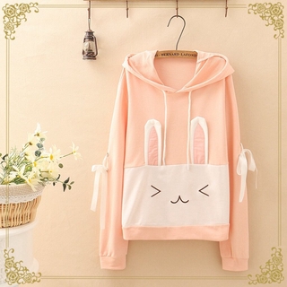 [พร้อมส่ง] เสื้อแขนยาวมีฮู๊ต แต่งลายกระต่าย
