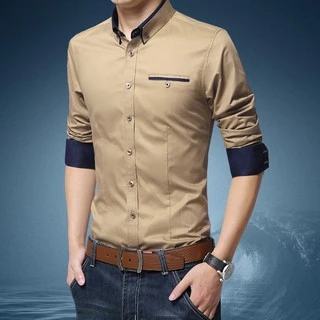 เสื้อเชิ้ตแขนยาวลําลอง สีพื้น สไตล์นักธุรกิจ สําหรับผู้ชาย ไซซ์ M-5XL