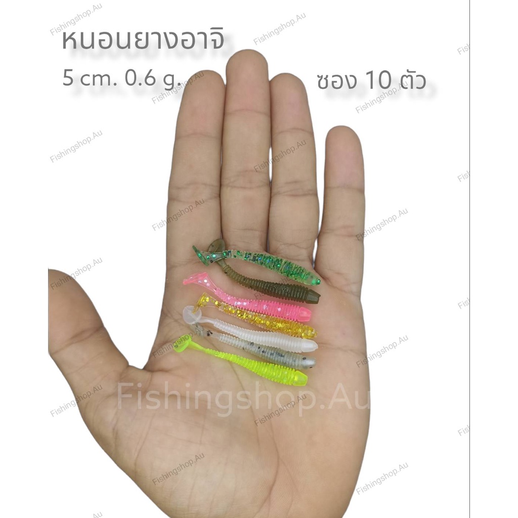 เหยื่อยาง หนอนยางอาจิ ซอง 10 ตัว