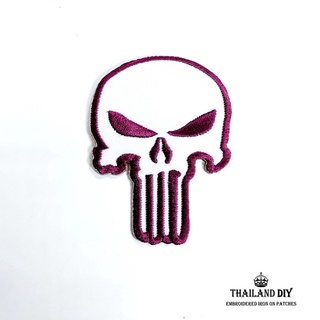 💀 ตัวรีดติดเสื้อ ชุดทหาร หัวกระโหลก นาวิกโยธิน สีม่วง หน่วยรบพิเศษ Punisher Skull Patch งานปัก DIY ตัวรีด อาร์ม ติดเสื้อ