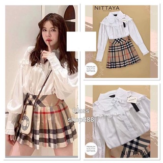 ❌ขายแล้ว❌Nittaya Brand : Set เสื้อแขนยาว+กระโปรง เนื้อผ้าดีเวอร์ ลาย Burberry