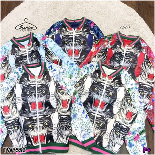(7552) เสื้อแจ็ตเก็ต ลายหน้าเสือ ซิปหน้า ทรงเบสบอล