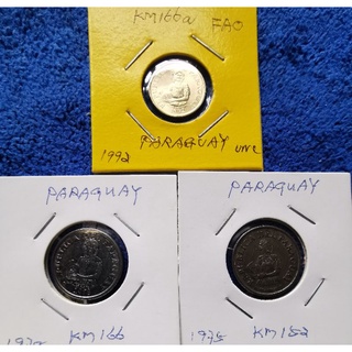 เหรียญ​ปารากวัย​ Paraguay, 5 Guaranies,ชุด​สาวน้อย 3 เหรียญ, #​1857, ใช้แล้ว​+ UNC