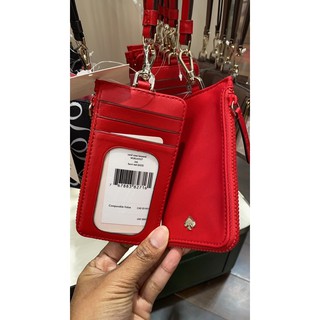 พร้อมส่ง แท้ 🇺🇸💯% New คล้องบัตร Kate Spade ♠️ Card Case Lanyard WLRU5927 ผ้าสีแดง (FAVRT RED 623)