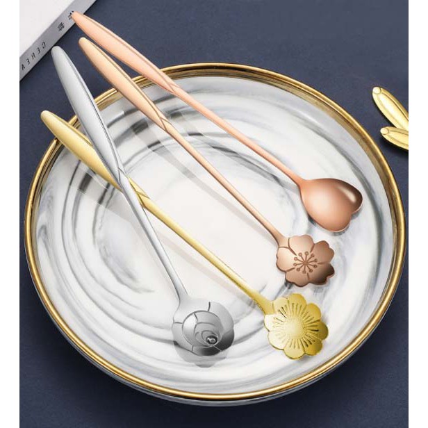 (โค้ดB9HZAลด20.-*) ช้อนกาแฟ ช้อนขนม ช้อนชา ลายหัวใจ ดอกกุหลาบ ดอกซากุระ