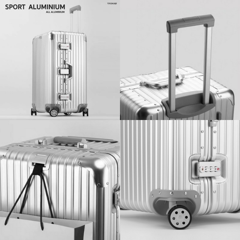[รับประกัน3ปี] Tpartner กระเป๋าเดินทางล้อลากดีไซน์ทรงถัง รุ่น Sport Aluminium วัสดุอลูมิเนียมแท้ทั้งใบ แข็งแรง ทนทาน