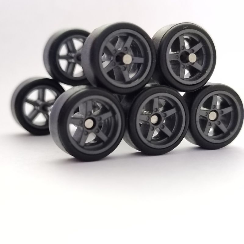 Tayar Getah ล้อยางขอบล้อร้อน 5 Spoke Dark Grey เพลากลาง 10mm