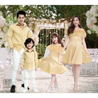 ชุดครอบครัว  ชุดแม่ลูก Melody สีทอง เดรสสีทอง  ชุดไปงานแต่ง  ชุดออกงาน ชุดออกงานพ่อแม่ลูก  เดรสสตรี เดรสเด็กหญิง