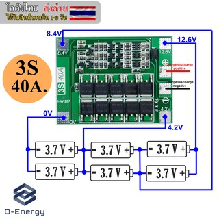 BMS 3S 12.6V 40A  บอร์ดบอร์ดป้องกันแบตเตอรี่ลิเธียม BMS PCB Board With Balance Charg