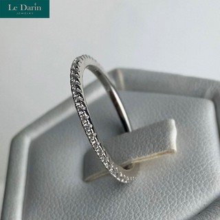 Le Darin แหวนเงินแท้925 เพชรเม็ดละเอียดล้อมรอบวง ตัวเรือนชุบทองคำขาวเกรดพรีเมี่ยม เรียบหรูดูดี สไตล์มินิมอล