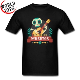 ใหม่ เสื้อยืด ผ้าฝ้าย 100% พิมพ์ลาย Day Of The Dead Skeleton Guitar Gothic สําหรับผู้ชาย