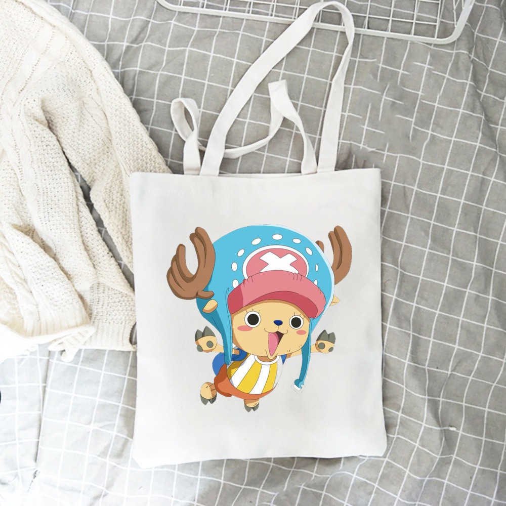 กระเป๋าสะพายไหล่ กระเป๋าช้อปปิ้ง ผ้าแคนวาส พิมพ์ลายนารูโตะ One Piece น่ารัก สไตล์ญี่ปุ่น สําหรับผู้หญิง