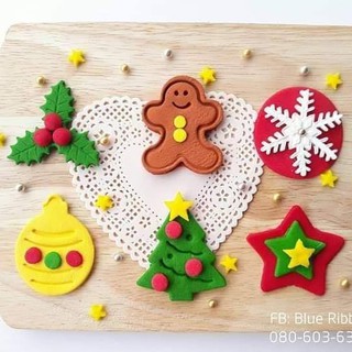 น้ำตาลแต่งขนม วันคริสมาส Christmas cake topper น้ำตาลแต่งหน้าเค้ก เทศกาลคริสมาส 4.5x4.5cm6ชิ้น ใช้ตกแต่งขนม อาหาร ไอศรีม