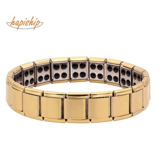 ﻿Hapiship สร้อยข้อมือสุขภาพแม่เหล็กแมกนีติก เม็ดใหญ่ทุกข้อ สีทอง ขนาด 13 mm Magnetic Stainless Steel Bracelet