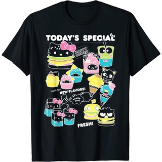 เสื้อยืดผ้าฝ้ายพรีเมี่ยม เสื้อยืด พิมพ์ลาย Hello Sanrio Kawaii Burger Shop Foodie Menu