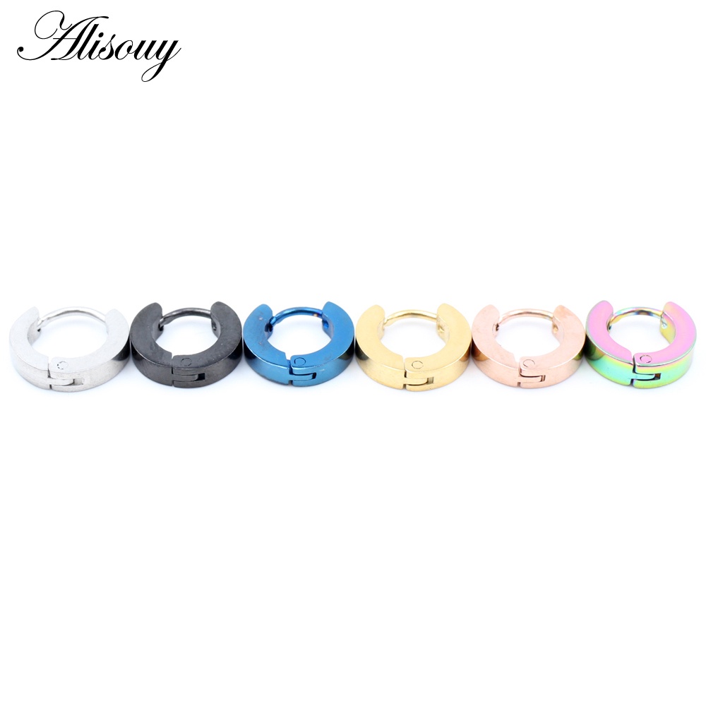 Alisouy ต่างหูห่วง สเตนเลส สีดํา กว้าง 5 มม. 6 มม. 7 มม. 9 มม. สไตล์พังก์ โกธิค เครื่องประดับ สําหรับผู้ชาย ผู้หญิง ทุกเพศ 2 ชิ้น