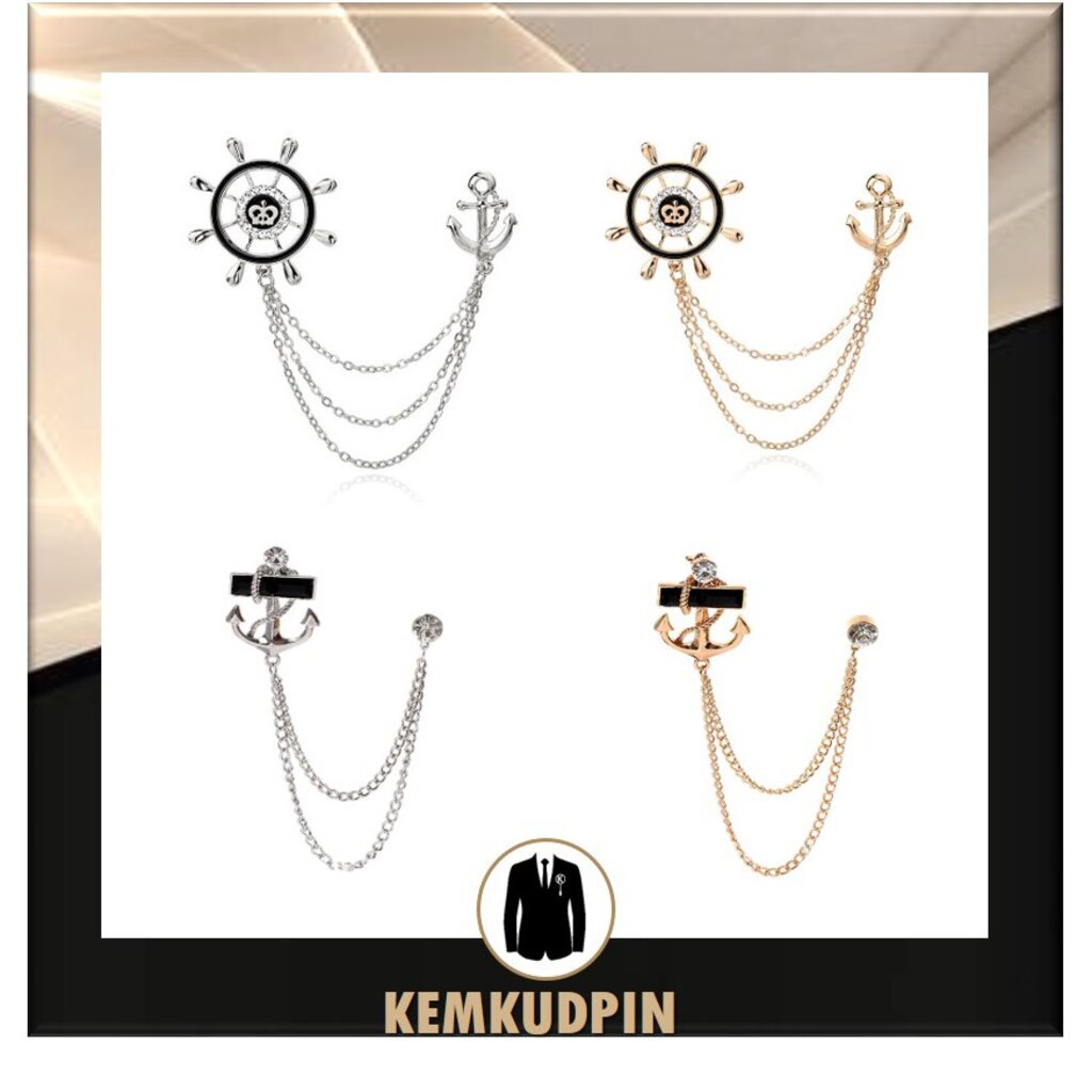 เข็มกลัด พินติดเสื้อ สายโซ่สมอเรือแต่งเพชร - รูปที่ 2