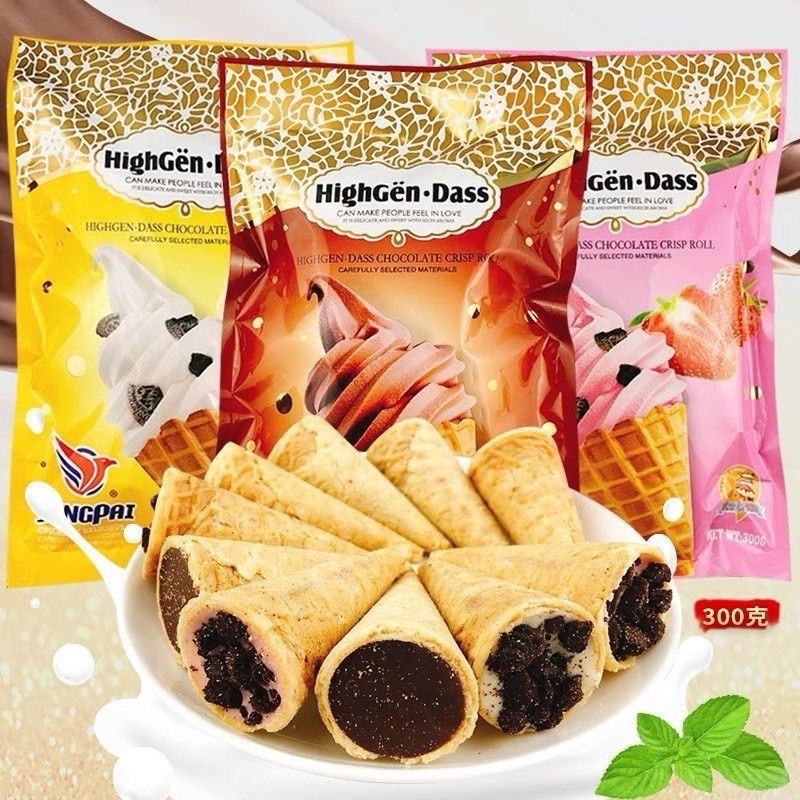 ขนมโคนไส้ช้อกโกแลต/วนิลา/สตอเบอรี่ ขนาด 300กรัม หอม หวาน อร่อย
