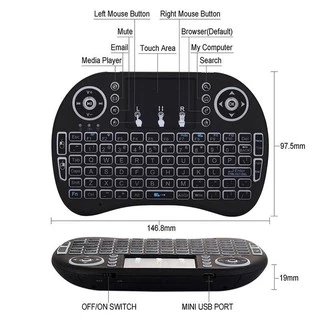 ภาษาไทย-อังกฤษ Mini Wireless Keyboard เม้าส์คีย์บอร์ดมินิไร้สายคอมโบ คีย์บอร์ดไร้สายมินิ 2.4Ghz ต่อกับTV Box แสงไฟ3สี
