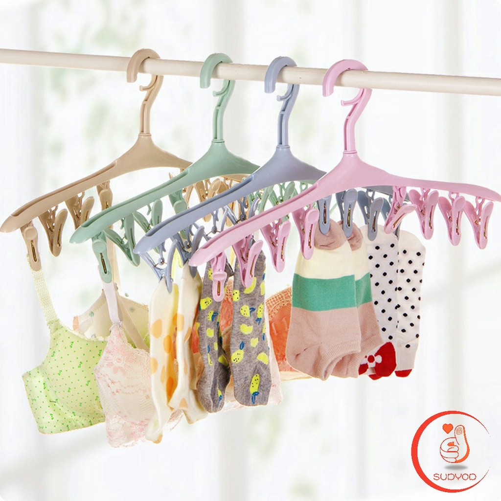 ที่แขวนเก็บของ ไม้แขวนมีตัวหนีบ 8 ตัว ไม้หนีบผ้าอเนกประสงค์  Folding hanger