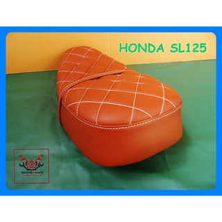 HONDA SL125 DOUBLE SEAT COMPLETE WHITE STITCH DIAMOND SHAPE "BROWN" / เบาะรถมอเตอร์ไซค์ ลายข้าวหลาม สีน้ำตาล เดินด้ายขาว