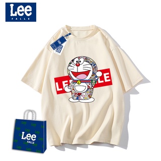 [S-5XL]Leefalle เสื้อยืดแขนสั้น พิมพ์ลายกราฟฟิคการ์ตูนโดราเอมอน แนวสตรีท แฟชั่นฤดูร้อน สไตล์อเมริกัน