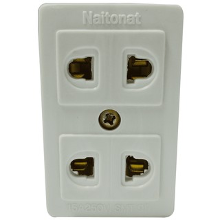 Nationat (12 ชิ้น) ปลั๊กลอยกราวน์คู่ รุ่น WK112-250 15A 250V ขา Universal สีขาว