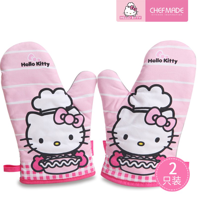 Chefmade Hello Kitty 2PCS Camouflage Stripesถุงมือฉนวนกันความร้อนครัวเครื่องมือเตาอบ Mitt ถุงมือทนความร้อนลื่น Thicken เตาอบถุงมือทําอาหาร Mitts KT709/KT7020