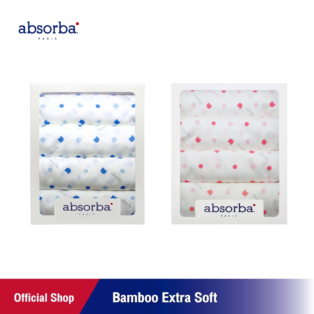แอ็บซอร์บา (แพ็ค 4 ผืน) ผ้าอ้อมผ้า สำหรับเด็กแรกเกิด Bamboo Extra Soft ขนาด 30 x 30 นิ้ว