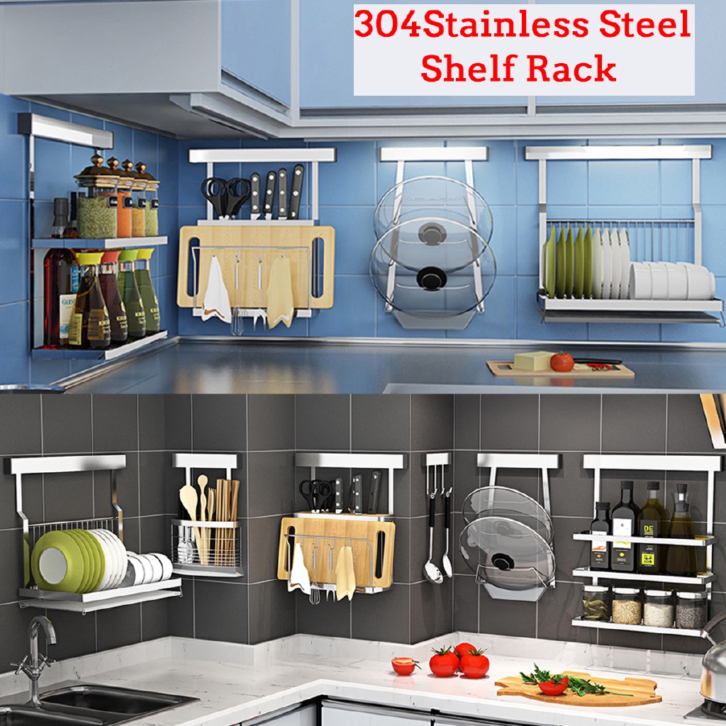 304 Stainless Steel Kitchen Shelf Rack Storage Holders Plate Dish Pot ...