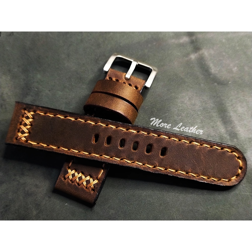 More Leather สายนาฬิกาหนังแท้ 100% สายนาฬิกาแฮนด์เมดสไตล์วินเทจ แถมฟรีสปริง1คู่ มีขนาดตั้งแต่16mmขึ้นไป