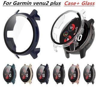 สําหรับ Garmin Venu 2 Plus เคสป้องกันเต็มรูปแบบ สําหรับ Venu2 Plus ตัวป้องกันหน้าจอ + ฟิล์มกระจก ฝาครอบป้องกันฮาร์ดพีซี