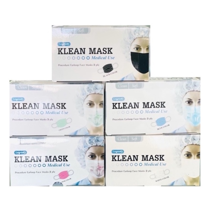 Klean Mask Longmed หน้ากากอนามัย หนา 3 ชั้น จำนวน 1 กล่อง 50 ชิ้น สี ชมพู 16437 / ขาว 17759 / เขียว 19437 / ฟ้า 18282