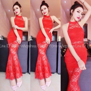 Sexy Dress ลูกไม้ซีทรูหลัง (แดง)