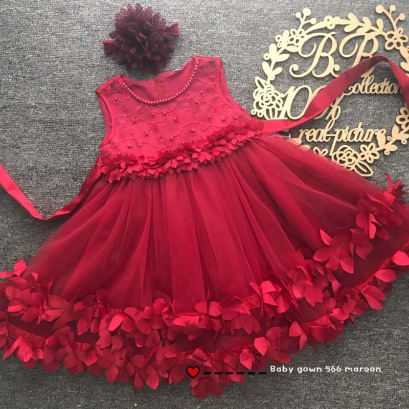 1-5Y เจ้าหญิง 566 ชุดแขนกุดชุดลูกไม้เด็กแถบคาดศีรษะ Gaun Budak Aqiqah ดอกไม้สาววันเกิด Party