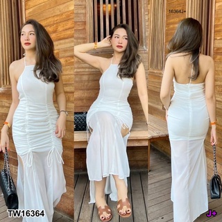 16364 แม็กซีเดรส กระโปรงปรับรูดด้านหน้า ชายผ่าข้าง Maxi dress, front drawstring skirt, side slits