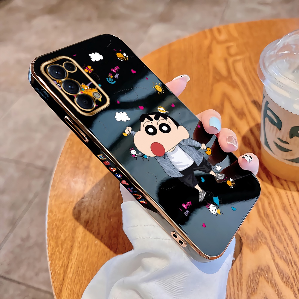 เคสโทรศัพท์มือถือ TPU นิ่ม ขอบสี่เหลี่ยม ลายการ์ตูนชินจังน่ารัก หรูหรา สําหรับ Oppo Reno5 Pro 5G Reno3 A91 Reno2 Reno 2F 2Z Z