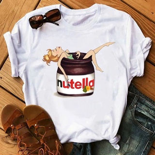 เสื้อยืดผู้ เสื้อยืด คอกลม พิมพ์ลายการ์ตูนกราฟฟิค Nutella Aesthetic 90S สไตล์ฮาราจูกุ S-5XL