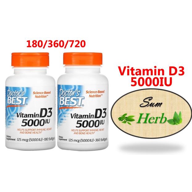 (พร้อมส่ง) Doctor's Best, Vitamin D3, 125 mcg (5000 IU), 180/360/720 Softgels.ซ่อมแซมกล้ามเนื้อ บำรุงกระดูก เม็ดเลือดขาว
