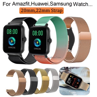 20mm/22mm Milanese ซึ่งเป็นแม่เหล็ก สาย Amazfit Bip 3 Strap สายนาฬิกา Amazfit Bip 3 pro, สาย Amazfit bip u pro Strap Amazfit GTS / Amazfit GTS2 / Amazfit GTS2e / Amazfit GTS3 / Amazfit GTS2 Mini / Huawei Watch GT2 / Huawei GT3/GT3 Pro Metal Watch Bracelet