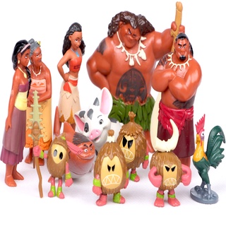 ตุ๊กตาฟิกเกอร์ Moana Maui Chief Tui Sina Gramama Heihei ของเล่นสําหรับเด็ก 12 ชิ้น ต่อชุด