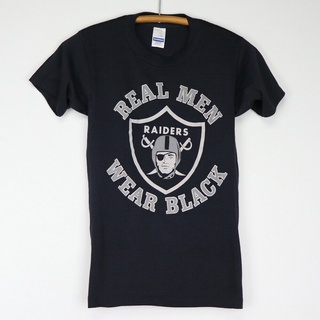 คอลูกเรือเสื้อยืดคอกลมVintage 1980s Raiders Real Men Wear Black Shirt popular short-sleeved unisex T-shirtผ้าฝ้ายแท้