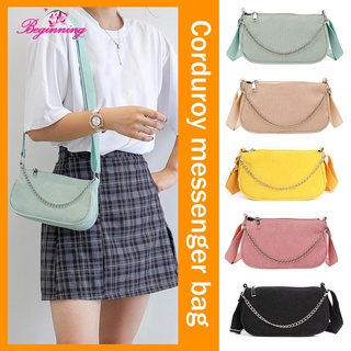 ✿ beginning ✿ กระเป๋าสะพายไหล่กระเป๋าถือสําหรับสตรีผ้าลูกฟูกมีสายโซ่คล้อง Crossbody