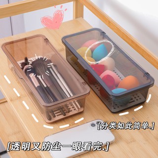 ตาลใสพร้อมฝาปิดกล่องเก็บของ แปรงแต่งหน้า ลิปสติก Beauty Egg Dustproof Storage Box Simple Storage