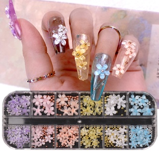 Mama Nail ลูกปัดอะคริลิค ลายดอกไม้ 3D 12 ช่อง สําหรับตกแต่งเล็บ